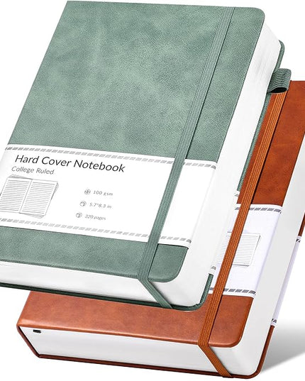 CAGIE 2 Pack Journals for Men Women- Journaling Notebooks Journals Leather for Writing Work Diary A5 Hardcover Thick