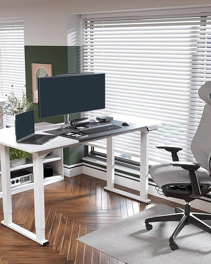 SANODESK 4-Leg Standing Desk, Electric Height Adjustable Desk with Memory Presets for Home Office, Stand up Desk Computer Workstation, 63x28 Inches White