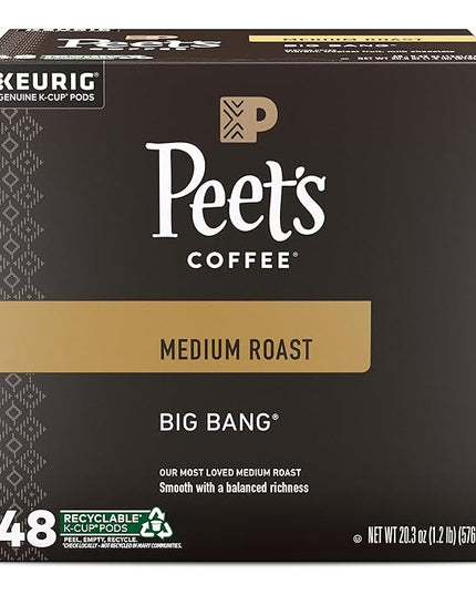 Peet's Coffee, Medium Roast Keurig K-Cup Pods, 100% Arabica Coffee - Big Bang 48 Count (1 Box of 48 Pods)