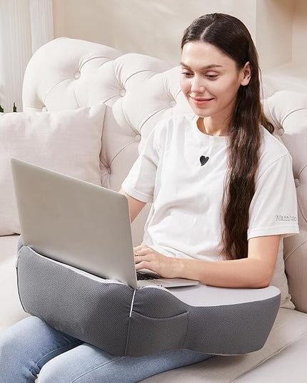 cooloo8 Lap Desk, Laptop Lap Desk Lap Desk with Cushion, Laptop Pillow for Lap, Portlands Portable Desk Pad, Gaming Pillow Work Pillow for Bed, Couch, Car(White Gray)