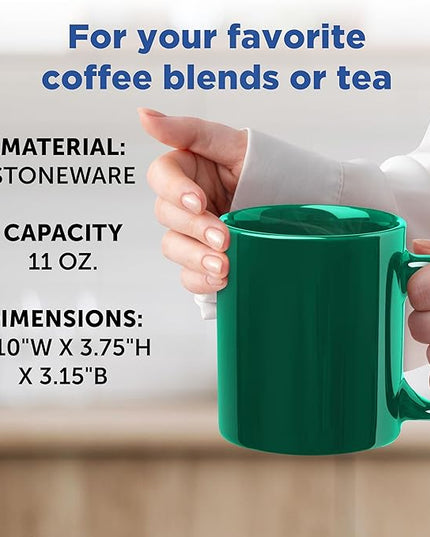 DISCOUNT PROMOS Ceramic Coffee Mugs 11 oz. Set of 10, Bulk Pack - Coffee cup set, Iced coffee cup, Gaming mug - Green