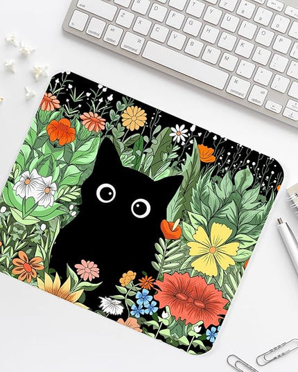 Black Cat Square Mouse Pad,Non-Slip Rubber Base Mouse Pad,Home Office Decoration Desktop Accessory,Laptop Mouse Pad for Office Laptops,9.4x7.8x0.12inch 2