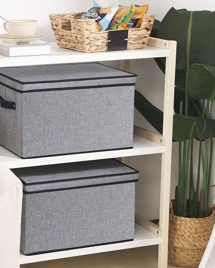 Storage Bins with Lids, 7.1 x 9.1 x 13 Inch Closet Organizers for Shoes Towels Books, Storage Boxes with Handles, Gray, 5-Pack