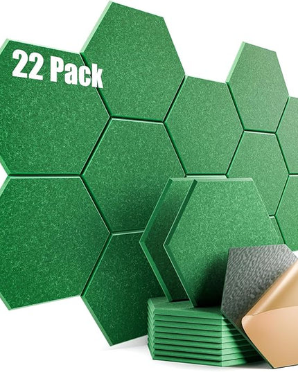 22 Pack Self-Adhesive Acoustic Panels 12" X 10" X 0.4" - Sound Proof Foam Panels with High Density, Hexagonal Design, Flame Resistant, Absorb Noise and Eliminate Echoes(Muted Green)