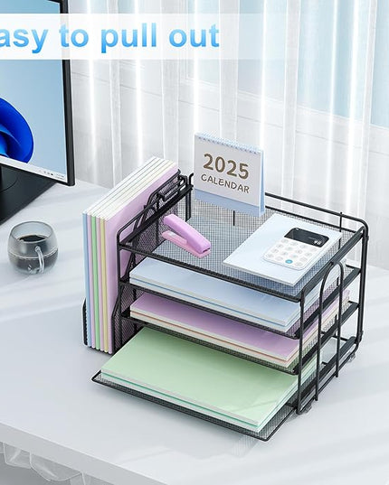 Spacrea Desk Organizers and Accessories, Paper Organizer for Desk with File organizer, Desk Accessories & Workspace Organizers for Catalog & Reference Racks (Black)