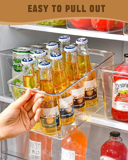 12 Pack Middle Organizers and Storage, Pantry Organization and Storage Bins, Cabinet Organizer, Clear Plastic Storage Containers with Handle，Acrylic Storage Bins for Cabinet, Fridge