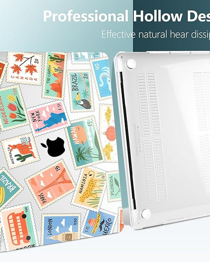 DONGKE Compatible with MacBook Pro 13 inch Case 2024 2023-2020 Release A2338 M2/M1 A2251 A2289 with Retina Display & Touch ID, Plastic Hard Shell & Keyboard Cover & Screen Film - Post Stamps