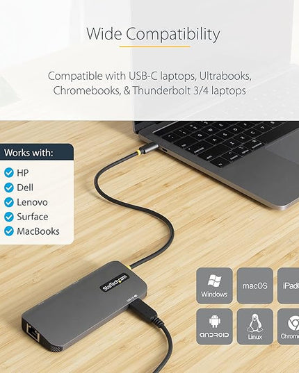 StarTech.com 6-in-1 USB-C Hub for Monitors, 4K 60Hz HDMI Video, HDR10, Gigabit Ethernet, USB 5Gbps Hub, 100W Laptop Charging with Cable Management for MacBook M1 M2 M3 M4 and Windows