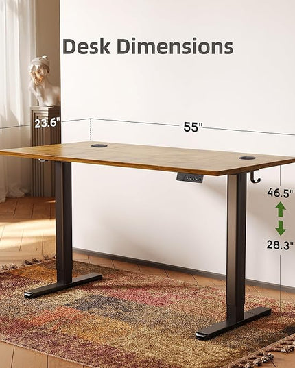 INNOVAR Electric Standing Desk, Adjustable Height Stand up Desks, 55 x 24 Inches Sit Stand up Desk for Home Office Computing, 3-Preset Memory Height Ergonomic Rising Desks, Rustic Brown