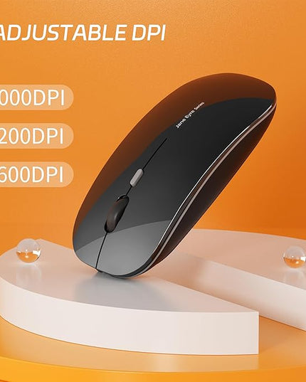 Uciefy Q5 Slim Rechargeable Wireless Mouse, 2.4G Portable Optical Silent Ultra Thin Wireless Computer Mouse with USB Receiver and Type C Adapter, Compatible with PC, Laptop, Notebook, Desktop Black