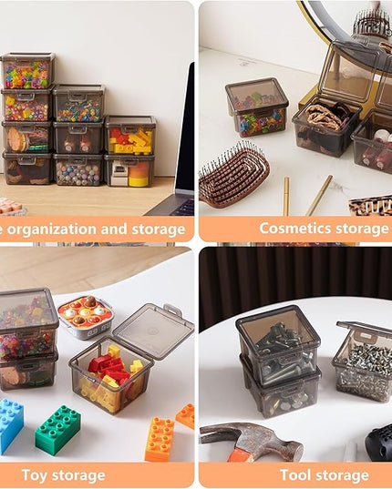 10-Pack Small Plastic Containers with Lids, Clear Stackable Storage Boxes & Bins Organizer for Bead Organizer, Craft Storage, Stickers, Jewelry & Small Items – Black Square Small