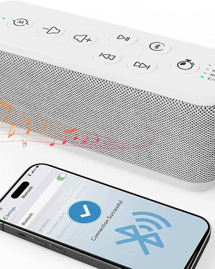 White Noise Sound Machine with Bluetooth,3000mAh Battery Powered,40H Long Lasting,Hi-Fi Audio,30/60/120m Timer,Wireless Portable Sleep Sound Machine for Adults/Baby,Type-C Rechargeable,Headphone Jack