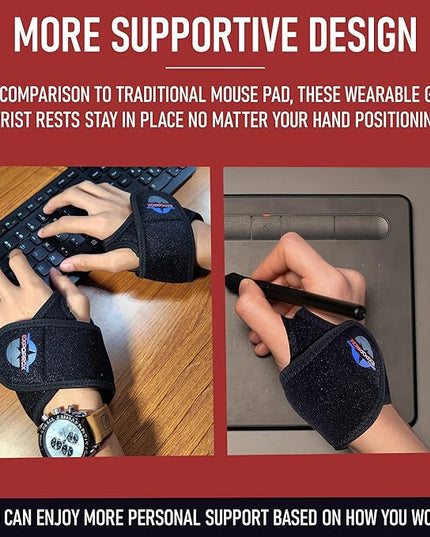 EXPOPROX-Wearable Wrist Rest Pads, 2 Pc. Set, Ergonomic Mouse and Keyboard Support Cushions to Reduce Joint Stress, Tension,Adjustable Fit with Padded Comfort.