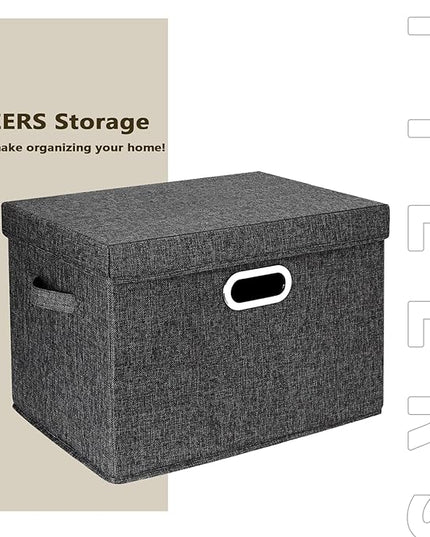 TYEERS Large Storage Bins with Lids, Collapsible, Washable, Fabric Storage Boxes for Organizing, 17.3x11.8x11.4 inches, 5 Pack, Black