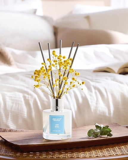 Airkeep Reed Diffuser Set,3.38 fl oz (100 ml) - Lime Basil Oil Diffusers with 8 Reed Sticks, Home Fragrance Reed Diffuser for Bathroom Shelf Decor