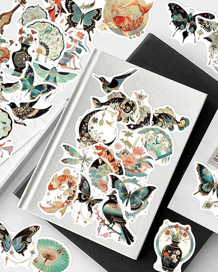 50PCS Vintage Chinoiserie Art Stickers，Chinese Elements Aesthetic Stickers，Vinyl Waterproof Decal,Perfect for Kids,Teens,Water Bottle Suitcase Phone Skateboard Guitar Bike Laptop Scrapbook