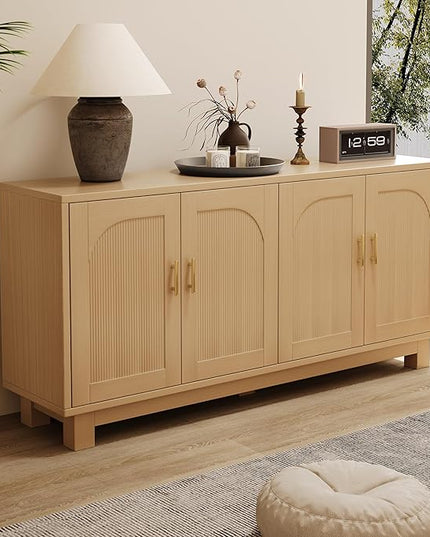 Maggym 63" Sideboard Buffet Cabinet with Storage, 4-Door 2-Tier Storage Cabinet, Multi-Use Organizer for Living Room & Dining Room, Oak