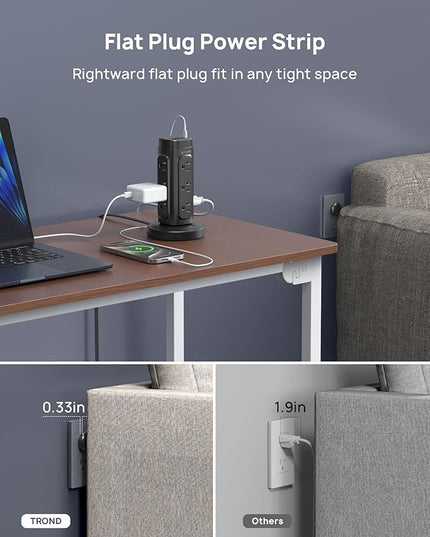 TROND Retractable Power Strip Tower - Flat Plug Surge Protector Power Strip with USB C PD 20W, 5ft Extension Cord with Multiple Outlets, 1700 Joules, Office Desk Supplies, Dorm Room Essentials, Black