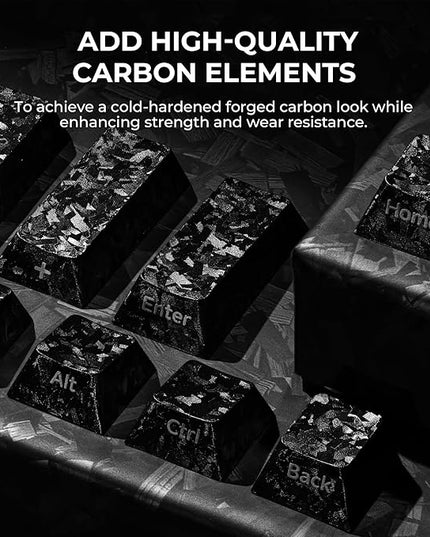 XVX Black Keycaps, Forged Carbon-Look Cherry Profile Keycap Set, 119-Key Keyboard Keycaps Compatibility with ANSI Layout MX Switches Mechanical Keyboard