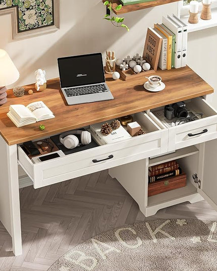 Vabches Farmhouse 47" Executive Desk,Computer Desk with Drawers and Storage Cabinet, Workspace for Home Office and Study