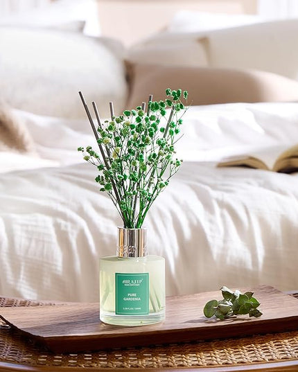 Airkeep Reed Diffuser Set,3.38 fl oz (100 ml) - Pure Gardenia Oil Diffusers with 8 Reed Sticks, Home Fragrance Reed Diffuser for Bathroom Shelf Decor