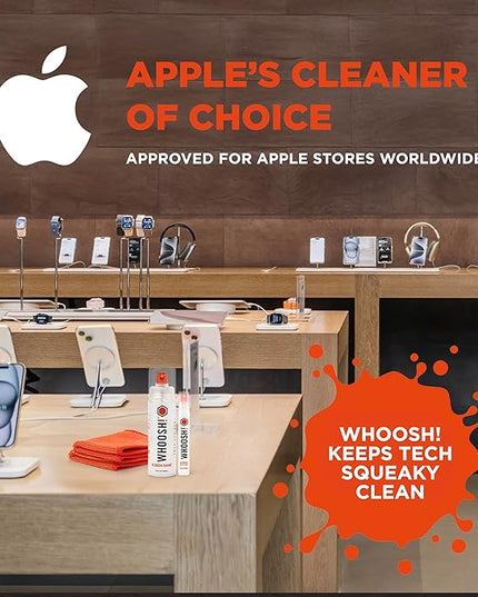 WHOOSH! Screen Shine Duo - Screen Cleaner Spray for iPad, Monitor, Laptop, MacBook - 3.4 oz & 0.3 oz Bottles with 2 Microfiber Cloths - Portable Electronic Cleaning Kit for Travel, Office, and Home