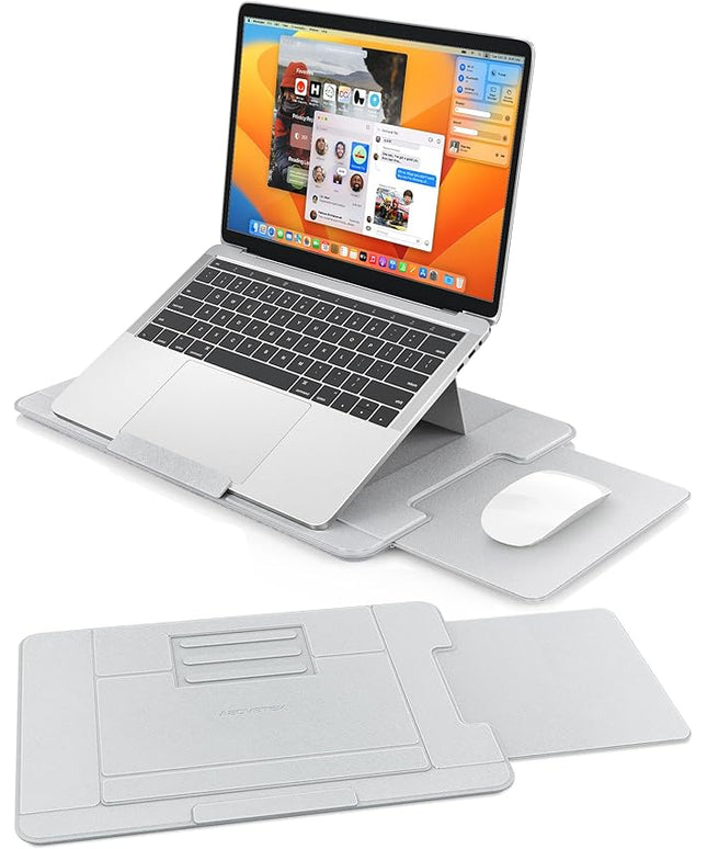 AboveTEK Adjustable Laptop Lap Desk, 3 Ergonomic Angles, PU Leather Non-Slip Surface, Heat Shield, Retractable Mouse Pad, Portable Laptop Lap pad for Bed, Sofa, Travel (Light Gray)