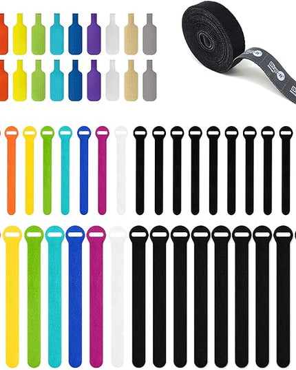 Wrap-It Storage Cable Management Value Pack - 40 Self-Gripping Cable Ties, 20 Cable Labels, 12ft Perforated Self-Gripping Roll - For Home, Office, Desk, Wire, Cable Wrap, Cord Management Organization