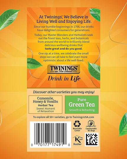 Twinings Peppermint & Creamy Vanilla Tea - A Crisp, Balanced Herbal Tea, Formerly Buttermint, Naturally Caffeine-Free Tea Bags, Individually Wrapped, 20 Count