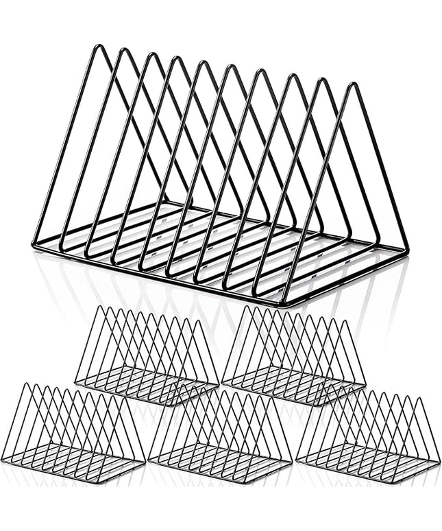 Shimeyao 6 Pieces Magazine Holder Triangle File Holder Book Record Metal Vinyl Record Storage Magazine Rack Multifunction Triangle File Organizer Sorter for Decor Home Office (Black)