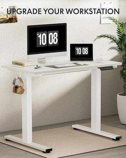 FLEXISPOT EN1 One-Piece Standing Desk, 48"x24" Seamless Desktop Electric Height Adjustable for Home Office, Study Rooms & Multi-Device Workstations, White(White Frame)