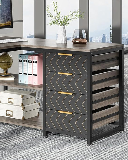 Tribesigns L Shaped Computer Desk with Storage Drawers, 59 inch Corner Desk with Shelves, Reversible L-Shaped Office Desk Writing Table Workstation for Home Office, Grey
