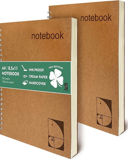 le vent 2-Pack A4 Dot Grid Spiral Notebooks - 8.5 x 11 Dotted Journals with 200 Pages of Premium 100gsm Thick Ink-Proof Paper - Large Bullet Journal for Writing, Sketching, and Work