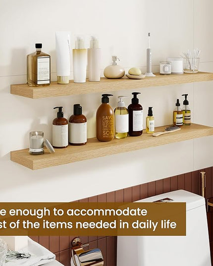 Dreamland 40Inch Floating Shelves for Wall, Rustic Wooden Storage Shelf for Living Room, Kitchen, Farmhouse, Wall Mounted Display Shelving with Invisible Heavy-Duty Metal Bracket, Set of 2 - Oak