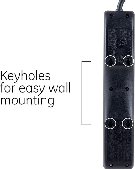 GE 4-Outlet Surge Protector, 2 USB Ports, 6 Ft Power Cord, 450 Joules, Flat Plug, Twist to Lock Safety Covers, Automatic Shutdown Technology, Circuit Breaker, Warranty, UL Listed, Black, 37465