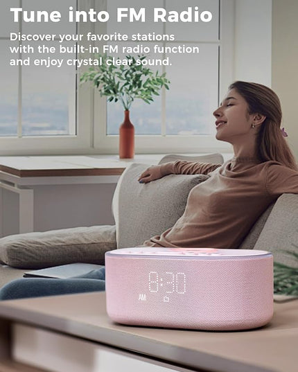 Wireless Charging Alarm Clock Radio: Qi Certified Fast Wireless Charger for iPhone Samsung - 10W Stereo Bluetooth Speaker - Dimmable Digital Clock with FM Radio for Bedroom Pink