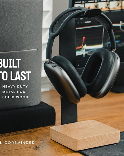 Universal Headphone Stand for Desk, Solid Wood Gaming Headset Stand, Heavy Duty Wooden Headphones Holder, Compatible with Airpods Max and More