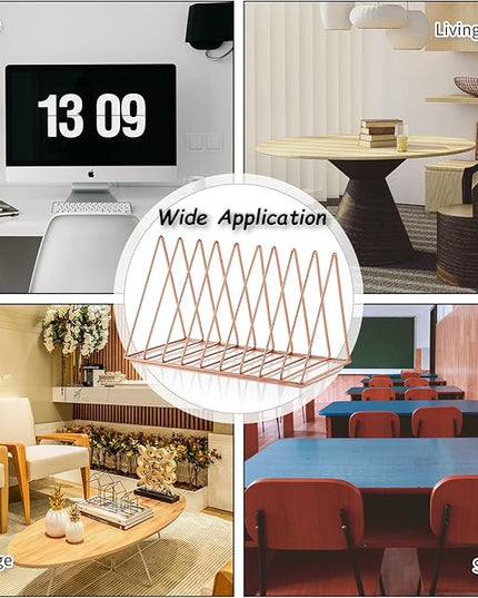 Shimeyao 6 Pieces Magazine Holder Triangle File Holder Book Record Metal Vinyl Record Storage Magazine Rack Multifunction Triangle File Organizer Sorter for Decor Home Office (Rose Gold)