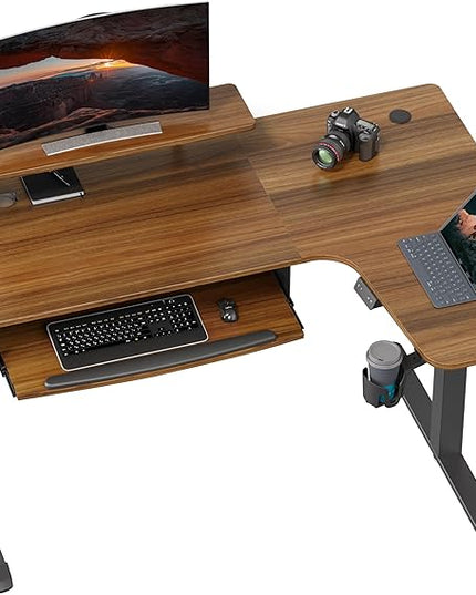 EUREKA ERGONOMIC Standing Desk Electric Adjustable Height (61"x43") Computer Desk with Keyboard Tray Sit Stand Desk L Shaped Desk for Work/Home Office,Dual Motor,Memory Presets,2 USB/RGB,Walnut/Right