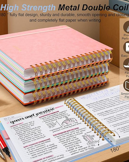 Hardcover Spiral Notebook 8"x10" Journal Notebook with Tabs and Removable Dividers 300 Pages 5 Subject Notebook College Ruled, Faux Leather Spiral Bound Notebook for Women School Work (Lake Blue)