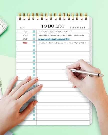 KAICN To Do List Notepad, Undated Daily Planner Notepad With To Do List Notebook Checklist Planner Spiral Waterproof Notepad for Office Supplies, School Planner, Green, 52 Sheets, 5.5"*8.3" A5 Size