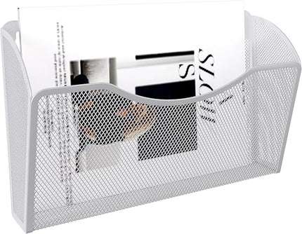 EasyPAG Single Pocket Wall File Organizer, Mesh Hanging File Folder Organizer for Letter/A4 Size Folders, Wall Mounted Vertical Mail Holder for Paperwork, Office, Home, School, White