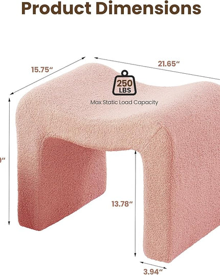 Vanity Stool Foot Rest Small Footstool Ottoman Chair Seating Backless Modern Teddy Velvet Ottoman for Makeup Room Living Room Bedroom Entryway,(Single 1) Pink