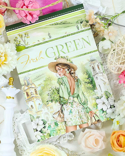 Snycler Sticker Book - 20 Sheets Vintage PET Stickers for Scrapbooking, Junk Journaling, Ephemera, and Decorative Crafts-Fresh Green