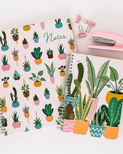 Steel Mill & Co Cute Pink Mini Spiral Notebook, 8.25" x 6.25" Journal with Durable Hardcover and 160 Lined Pages, Succulent