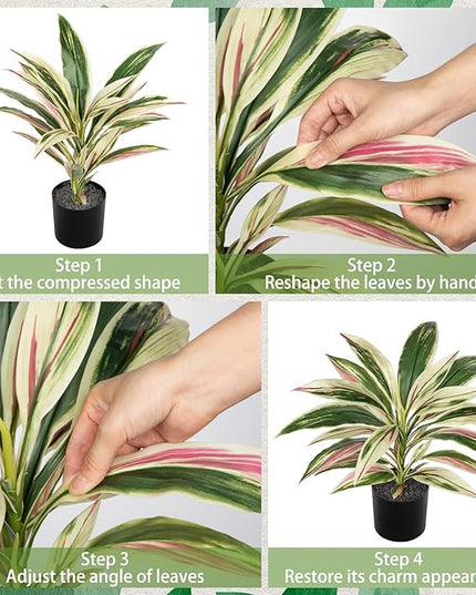 Oairse Artificial Plants Indoor with Pot, 18" Fake Potted Plants Medium Artificial Dracaena Plant in Black Pot Faux Tropical Plants for Bathroom Living Room Office Desk Shelf Decor