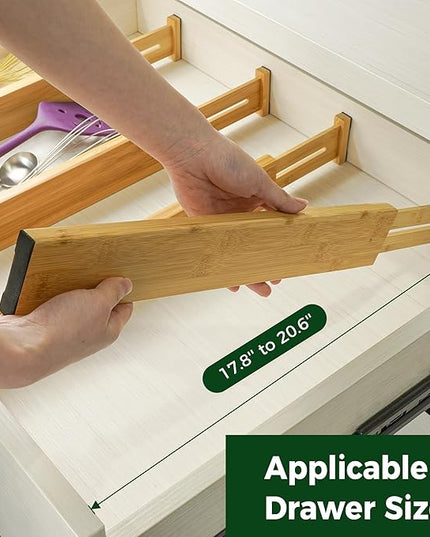 Utoplike 4 pcs Bamboo Kitchen Drawer Dividers Large, Adjustable Drawer Organizers, Spring Loaded, Works in Kitchen, Dresser, Bathroom, Bedroom, Drawer, Desk