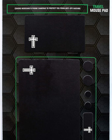 Mouse Pad Adhesive Bottom - Sticks to Any Surface - Portable - Webcam Covers and Screen Cleaner Included (Cross-Black)