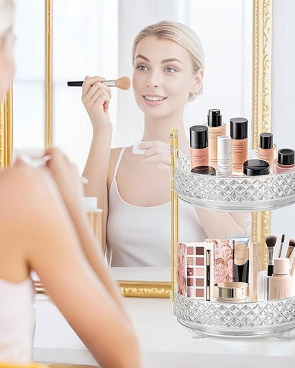 360 Rotating Makeup Organizer for Vanity, Adjustable Perfume Organizer for Dresser, Multi-Function Spinning Cosmetics Skincare Storage for Bedroom, Dresser, Countertop, Clear
