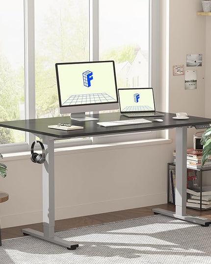FLEXISPOT EN1 One-Piece Electric Height Adjustable Desk, 48 x 30 Inches Standing Desk Stand Up Desk Workstation (Silver Frame + 48 in Black Top, 2 Packages)
